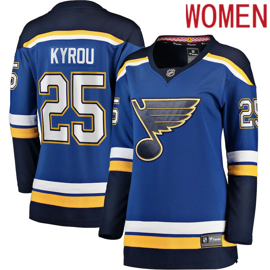 Women St. Louis Blues #25 Jordan Kyrou Fanatics Branded Blue Home Breakaway Player NHL Jersey->women nhl jersey->Women Jersey